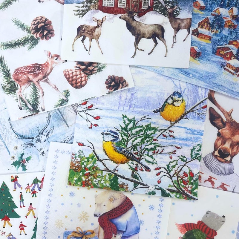 Keep Unique Mystery Pack Decoupage Paper Napkins, 20-ct Assorted Surprise Napkins, Decorative Napkins for Art Craft Junk Journal, Scrapbooking, 20 Different Winter Designs - Image 1